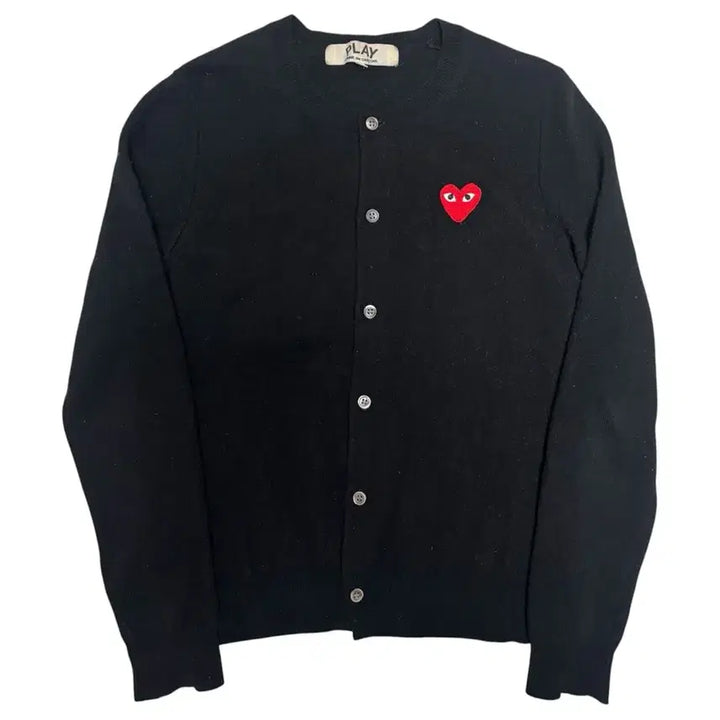 [SOLD OUT] [정품] 꼼데가르송 플레이 레드와펜 라운드넥 블랙 가디건 L