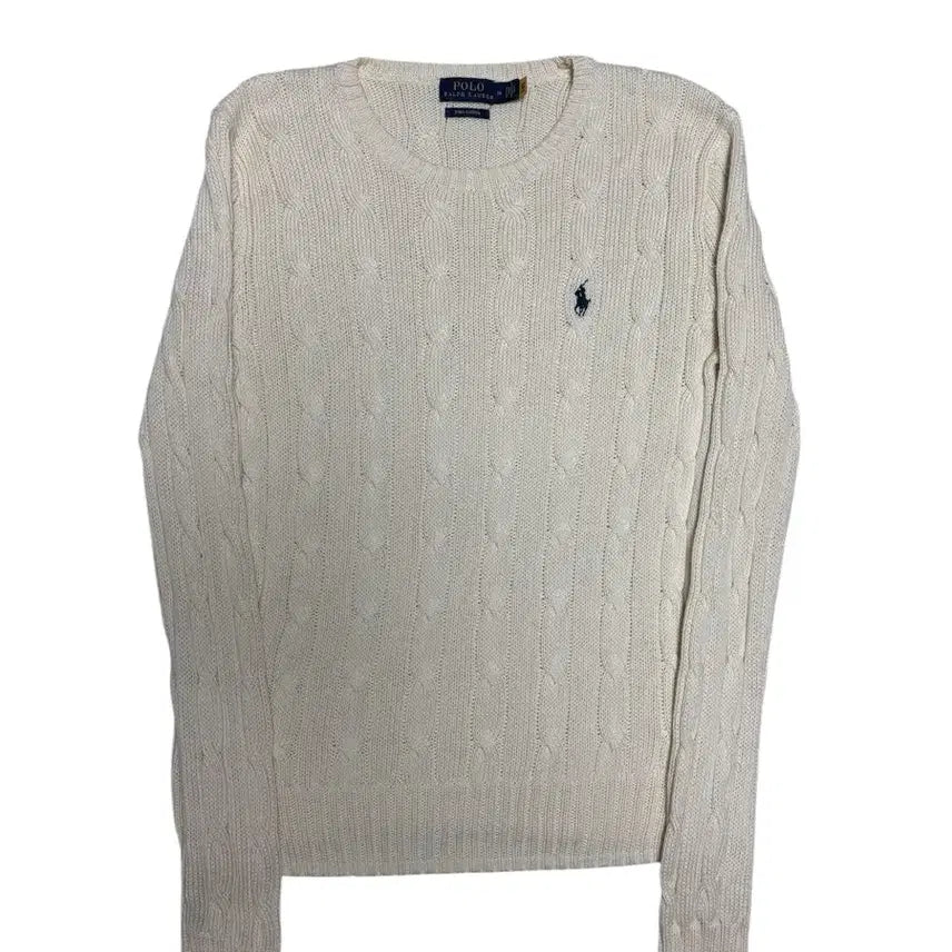 [BUNJANG] Polo Ralph Lauren Pima Cotton Ivory Cable Knit Sweater M / [정품] 폴로 랄프로렌 피마코튼 아이보리 케이블 꽈배기 니트 M