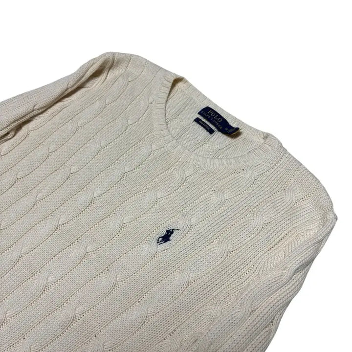 [BUNJANG] Polo Ralph Lauren Pima Cotton Ivory Cable Knit Sweater M / [정품] 폴로 랄프로렌 피마코튼 아이보리 케이블 꽈배기 니트 M