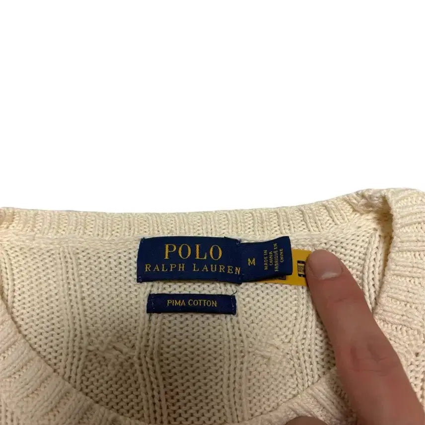[BUNJANG] Polo Ralph Lauren Pima Cotton Ivory Cable Knit Sweater M / [정품] 폴로 랄프로렌 피마코튼 아이보리 케이블 꽈배기 니트 M