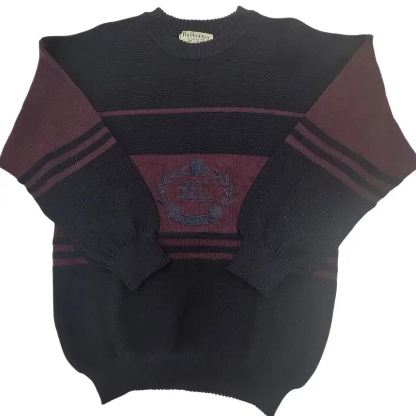 [BUNJANG] Burberry Roundneck Knit Sweater Black/Burgundy / 버버리 블랙/버건디 라운드넥 니트 스웨터