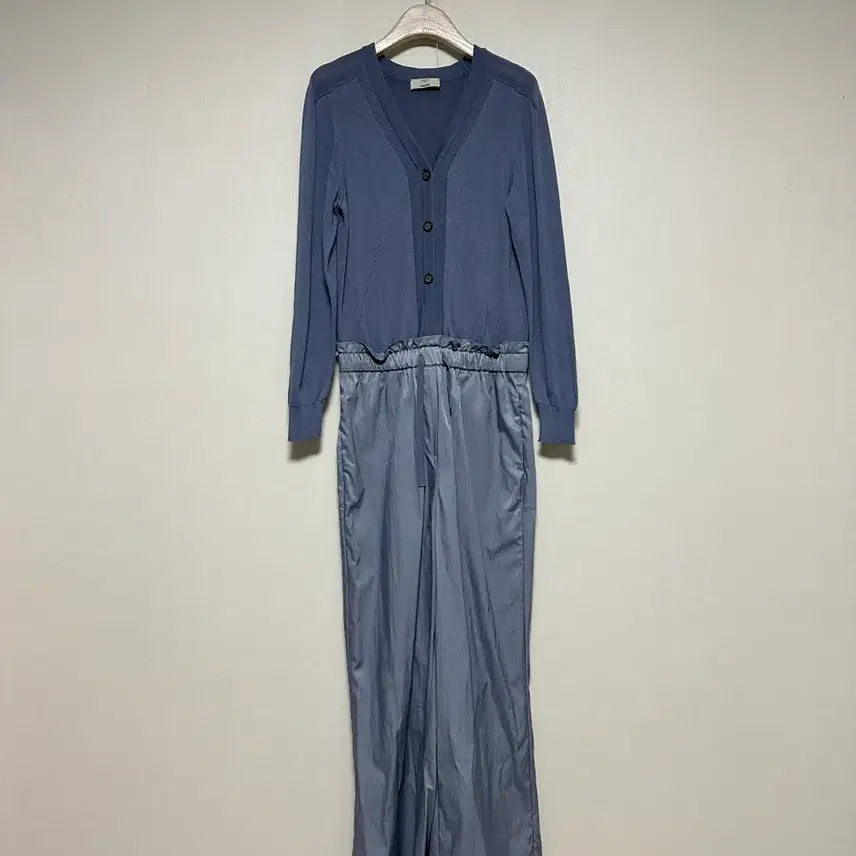 [BUNJANG] Objets 21 Knit Satin Texture Block Jumpsuit / 오브제21 니트 새틴 텍스쳐블록 점프수트