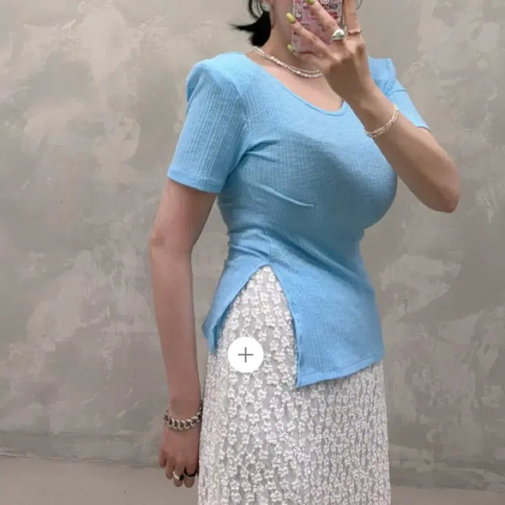 [BUNJANG] Jinny Kim Baby T-Shirt Sky Blue / <미착용 새상품> 진바니 개말라 바비티셔츠 <소라>