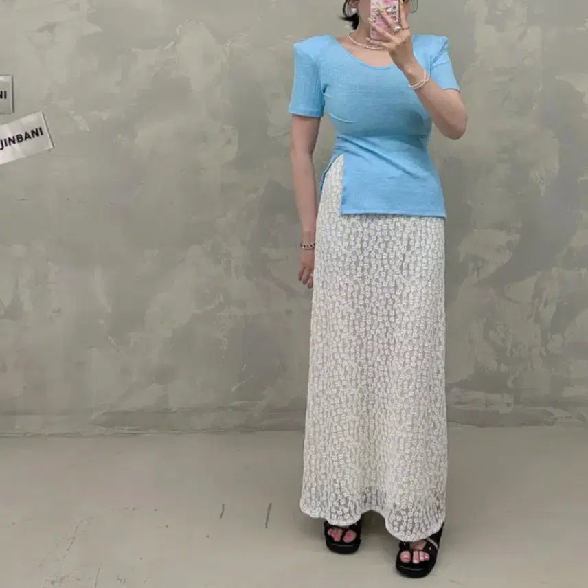 [BUNJANG] Jinny Kim Baby T-Shirt Sky Blue / <미착용 새상품> 진바니 개말라 바비티셔츠 <소라>