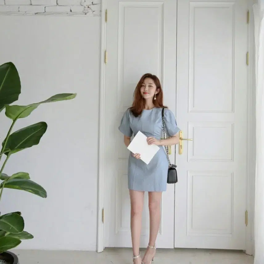 [BUNJANG] Denim Puff Short Sleeve Dress / 데님 퍼프 반팔원피스