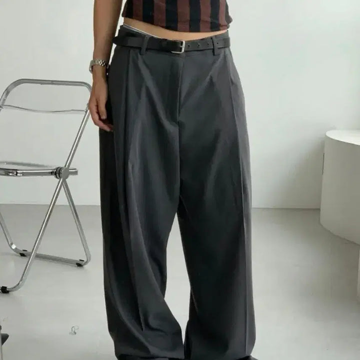[BUNJANG] Shop Or Grey Wide Pintuck Slacks / 샵오르 그레이 와이드 핀턱 슬랙스 새상품