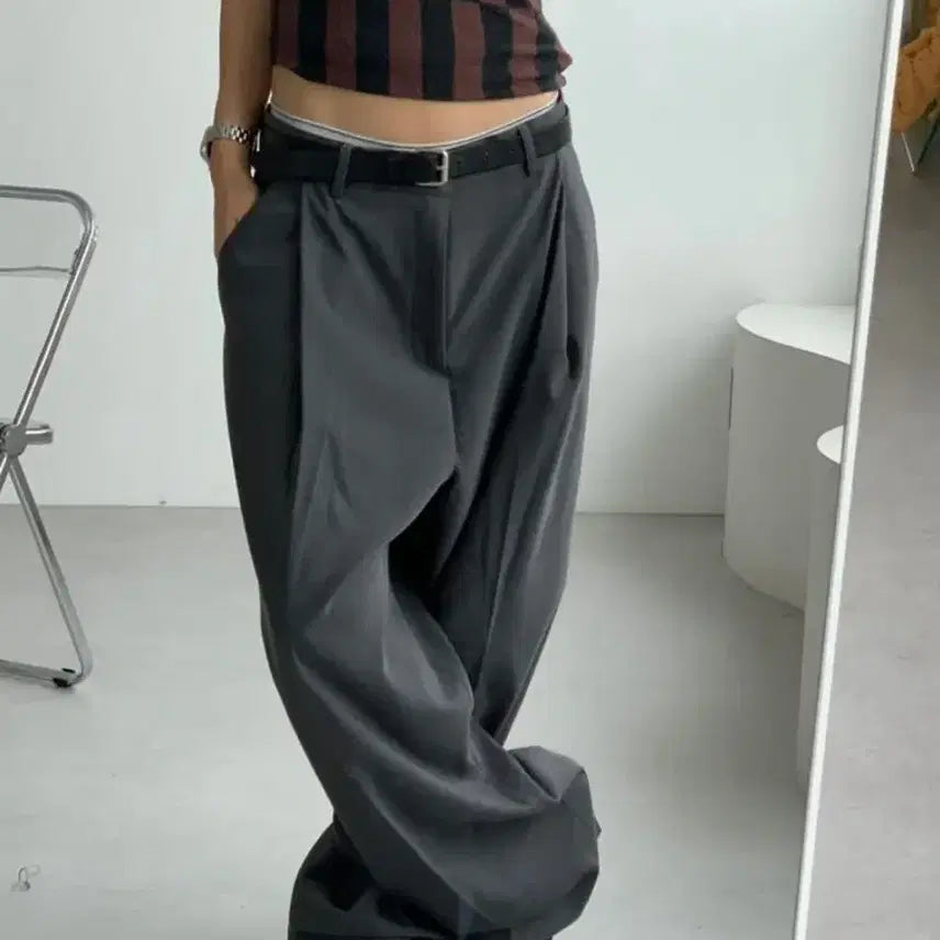 [BUNJANG] Shop Or Grey Wide Pintuck Slacks / 샵오르 그레이 와이드 핀턱 슬랙스 새상품