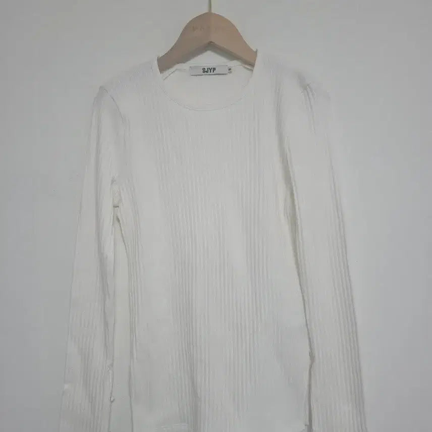 [BUNJANG] SJYP Ribbed Long Sleeve T-Shirt Ivory Slim Fit / 한섬 SJYP 아이보리 골지 티셔츠 슬림55 등포인트 긴팔