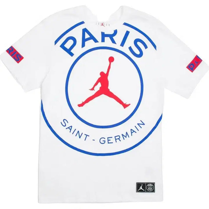 [BUNJANG] Jordan Paris Saint-Germain Short Sleeve T-Shirt White L / 조던 파리생제르망 반팔 티셔츠 화이트 L
