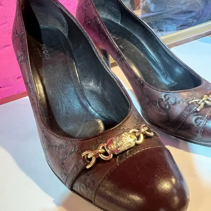 [BUNJANG] Gucci GG Logo Brown High Heel Shoes / 구찌 GG 로고 브라운 여성 하이힐 구두
