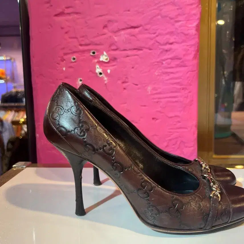 [BUNJANG] Gucci GG Logo Brown High Heel Shoes / 구찌 GG 로고 브라운 여성 하이힐 구두