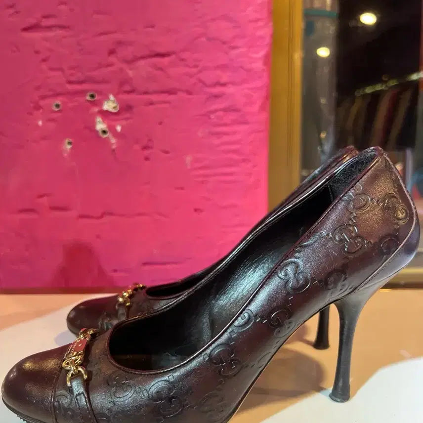 [BUNJANG] Gucci GG Logo Brown High Heel Shoes / 구찌 GG 로고 브라운 여성 하이힐 구두
