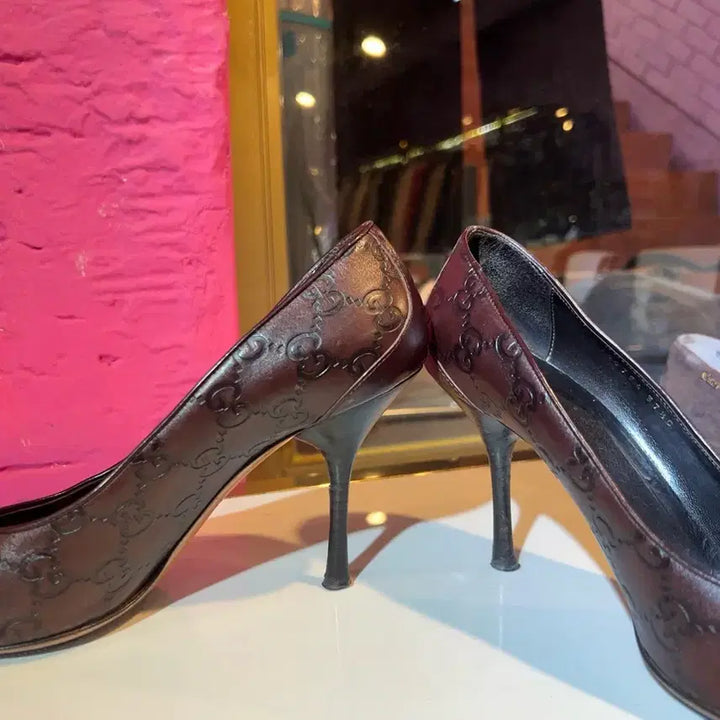 [BUNJANG] Gucci GG Logo Brown High Heel Shoes / 구찌 GG 로고 브라운 여성 하이힐 구두
