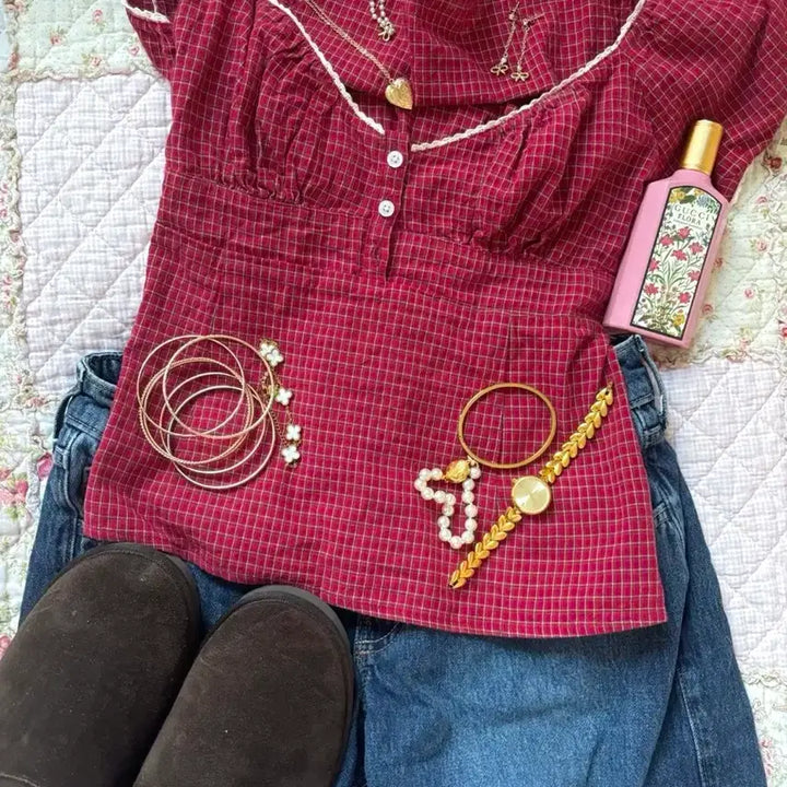 [BUNJANG] Brandy Melville Blair Top Blouse / 브랜디멜빌 체크 블레어 탑 블라우스 새상품