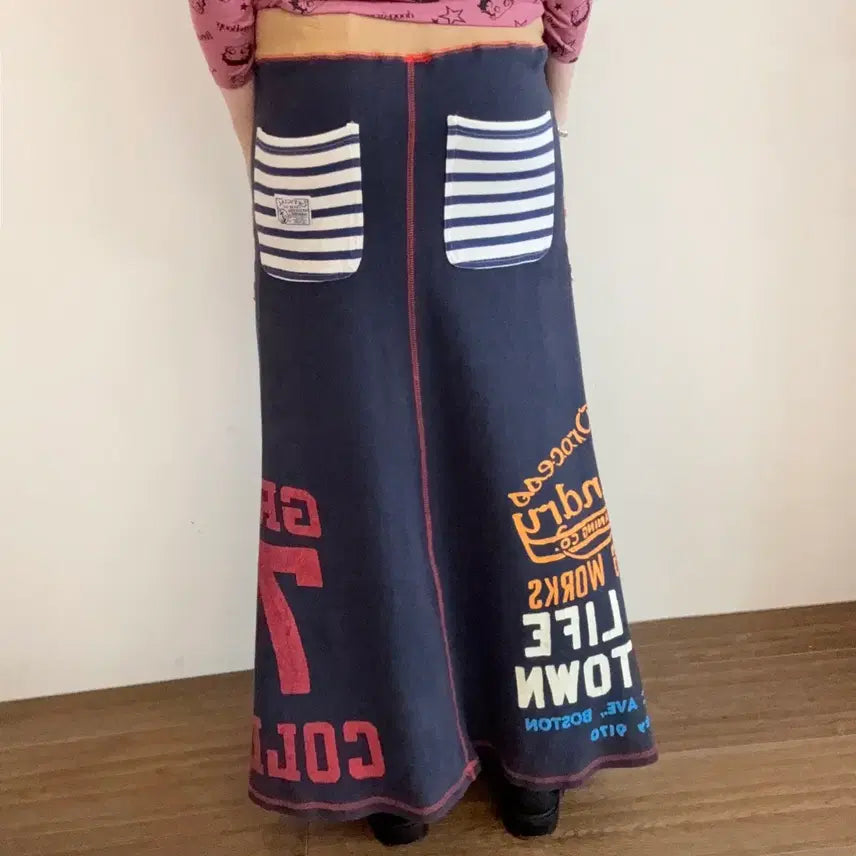[BUNJANG] Patchwork A-Line Sweat Long Skirt / 패치워크 스커트