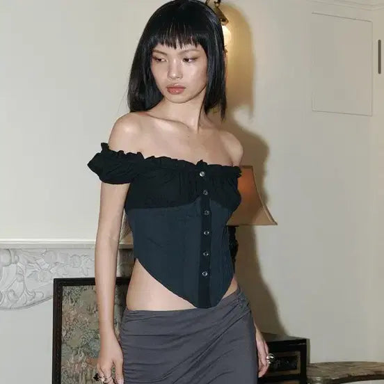[SOLD OUT] 플리즈노팔로우 Cindy Shirt Top (Black/Cool Char