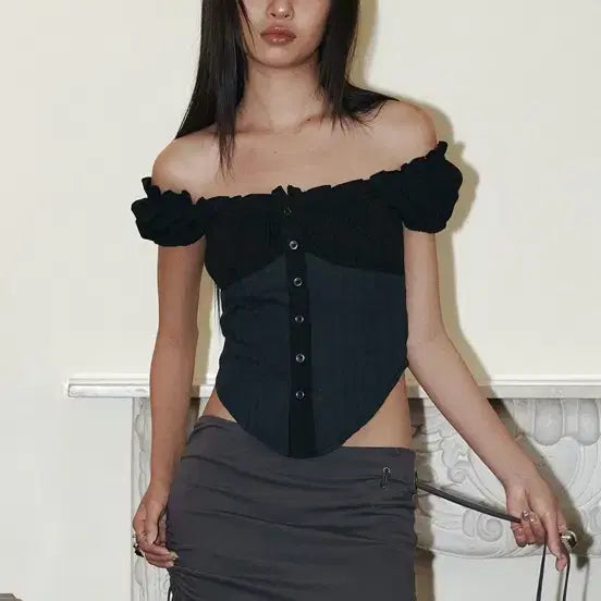 [SOLD OUT] 플리즈노팔로우 Cindy Shirt Top (Black/Cool Char