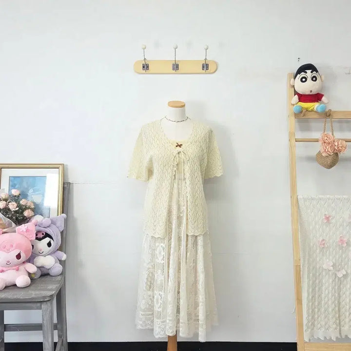 [SOLD OUT] 빈티지 만원샵 CP 아이보리 레이스 리본 가디건