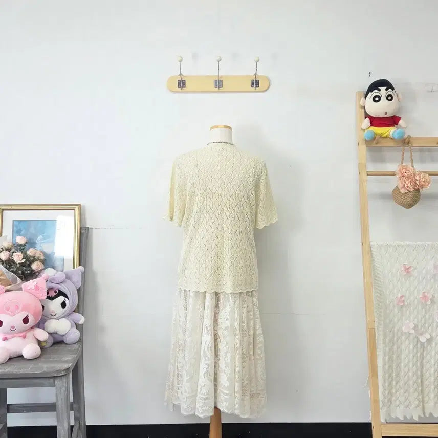 [SOLD OUT] 빈티지 만원샵 CP 아이보리 레이스 리본 가디건