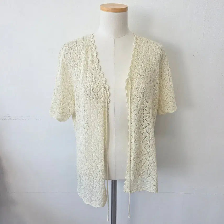 [SOLD OUT] 빈티지 만원샵 CP 아이보리 레이스 리본 가디건