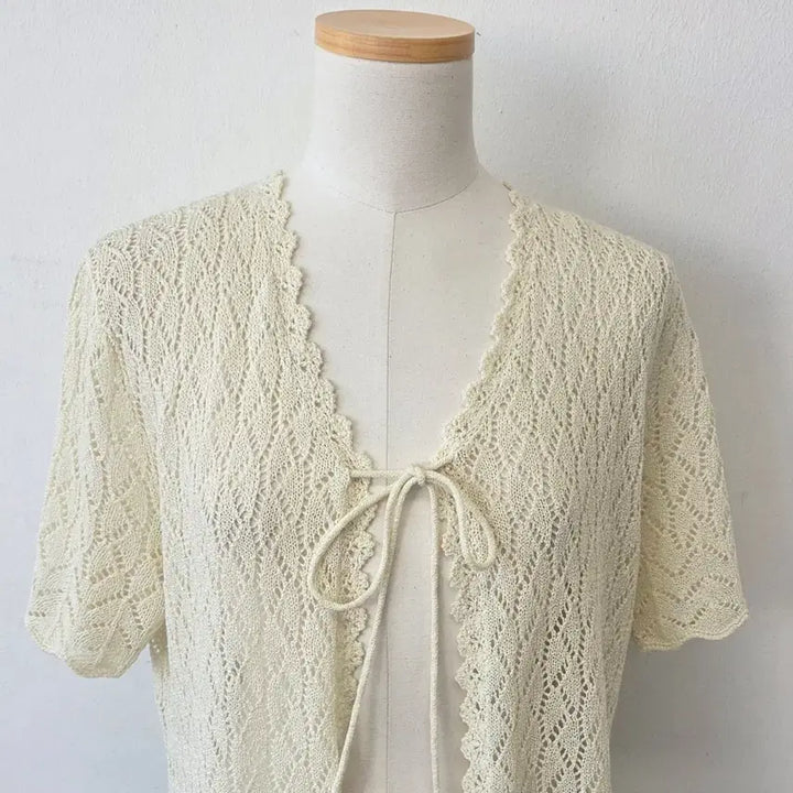 [SOLD OUT] 빈티지 만원샵 CP 아이보리 레이스 리본 가디건
