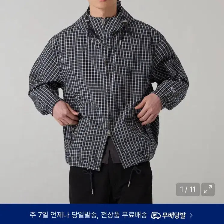[BUNJANG] 챔피온 체크 코튼 윈드브레이커 네이비 XL / 챔피온 체크 코튼 윈드브레이커 네이비 XL