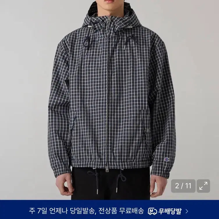 [BUNJANG] 챔피온 체크 코튼 윈드브레이커 네이비 XL / 챔피온 체크 코튼 윈드브레이커 네이비 XL