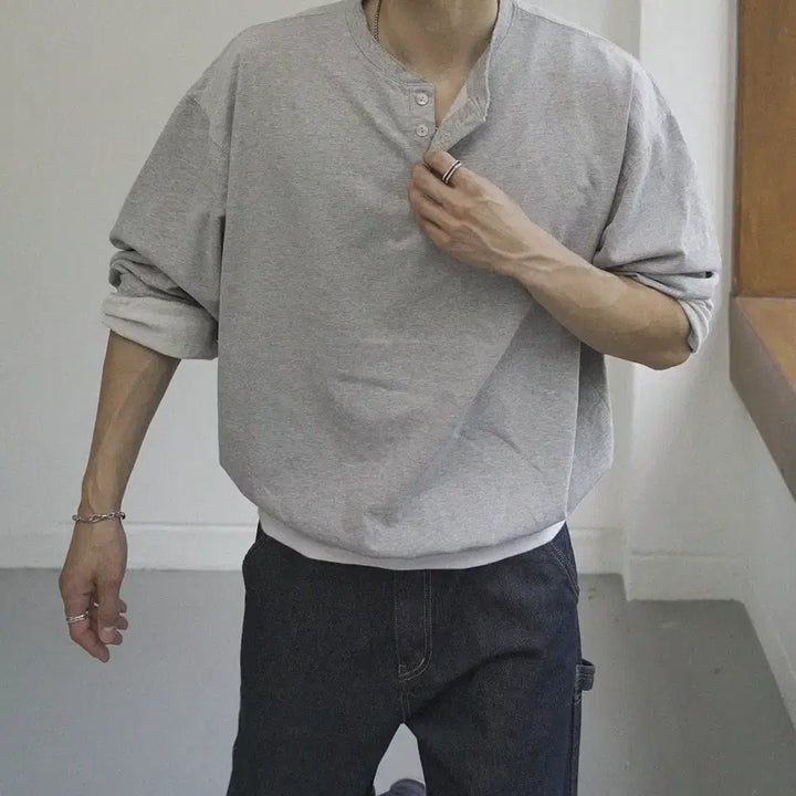 [BUNJANG] Sido Henley Neck Sweatshirt Gray / 시도 헨리넥 스웻셔츠 그레이 3