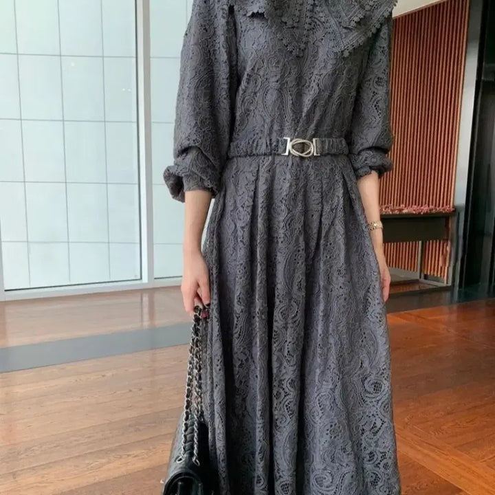 [SOLD OUT] 바이플로우 빅카라 레이스 벨트 원피스