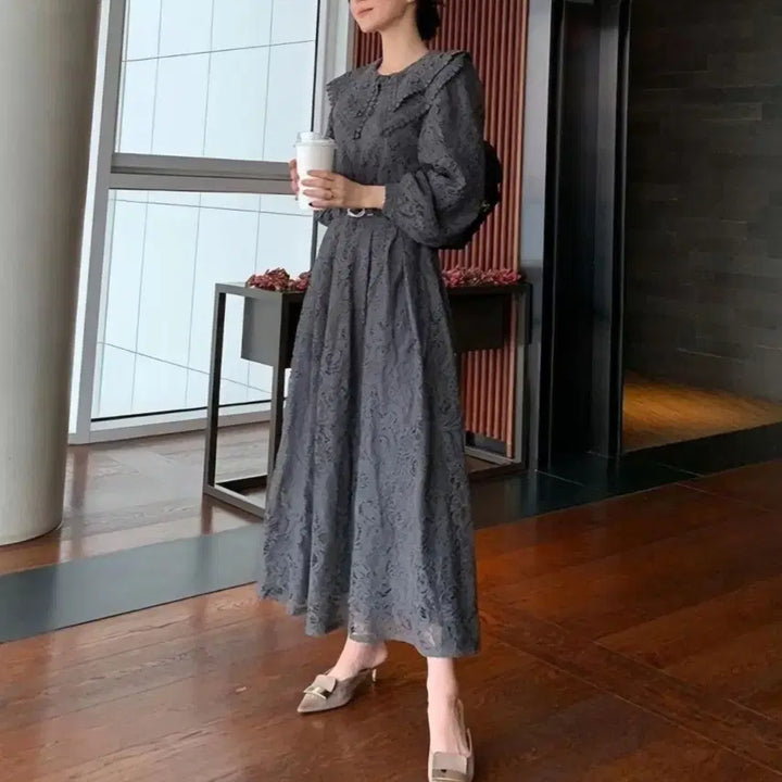 [SOLD OUT] 바이플로우 빅카라 레이스 벨트 원피스