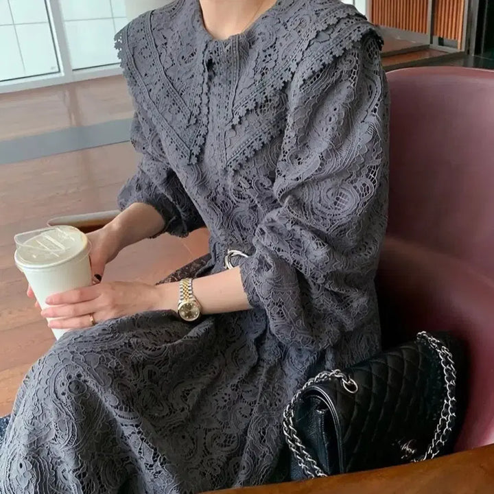 [SOLD OUT] 바이플로우 빅카라 레이스 벨트 원피스