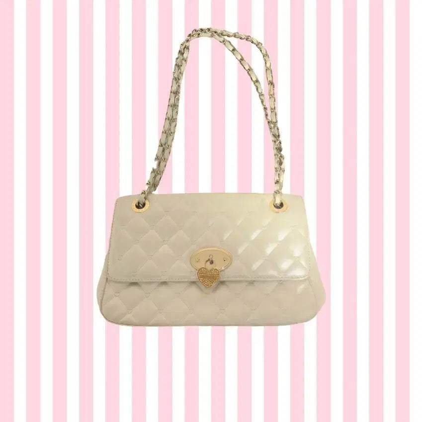 [BUNJANG] Lovecat Heart Quilted Bag / 갸루 러브캣 화이트 아이보리 하트퀼팅 백 가방