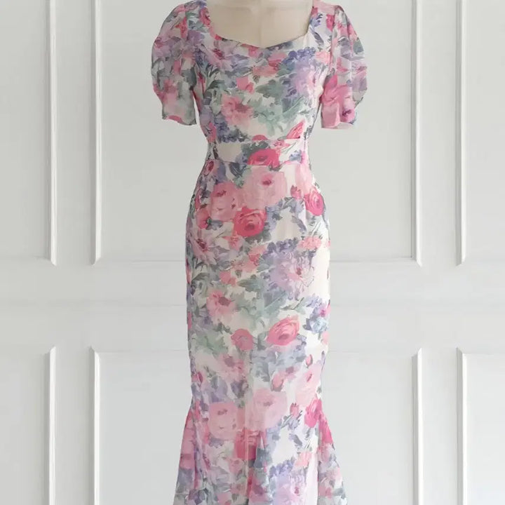 [BUNJANG] Floral Mermaid Chiffon Dress / 수채화느낌 플로럴 머메이드 원피스