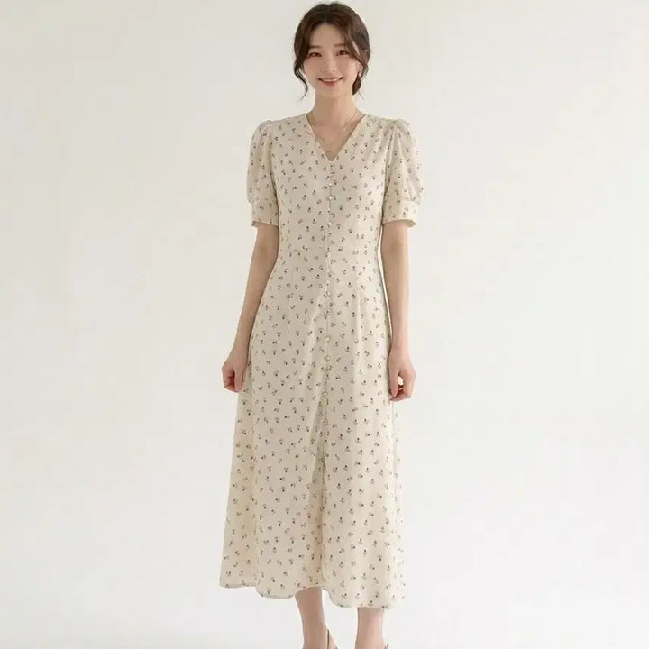 [SOLD OUT] (택o/새상품) 미니로즈패턴 퍼프소매 원피스