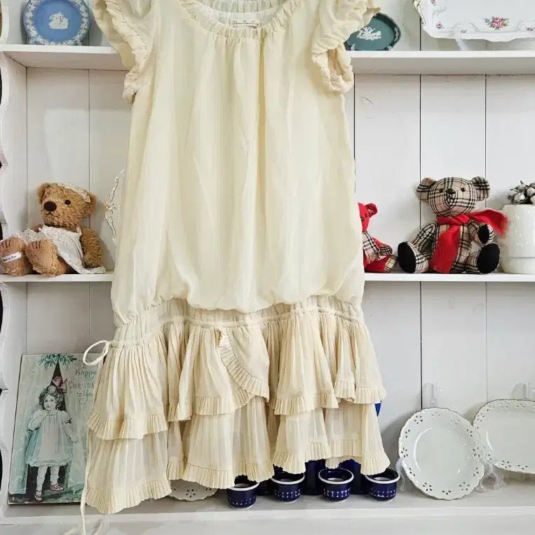 [BUNJANG] Three Four Time Cream Frill Chiffon Dress / 크림 프릴 쉬폰 원피스