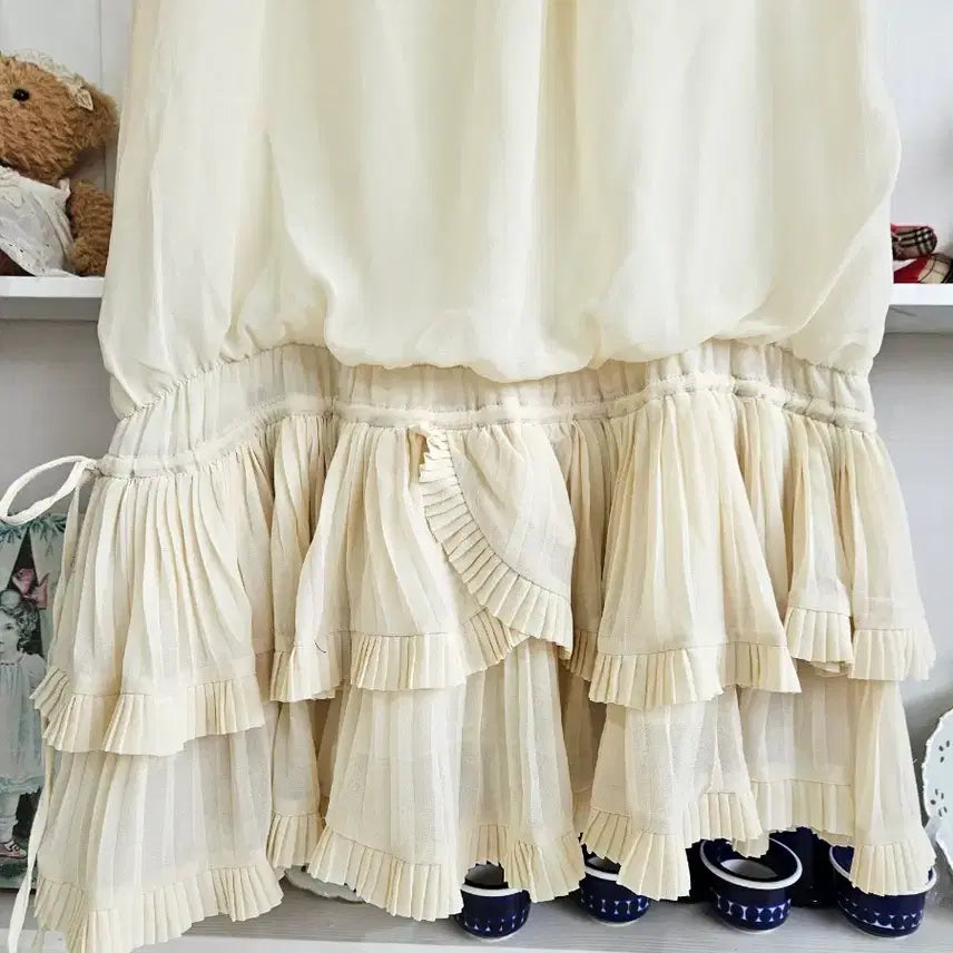 [BUNJANG] Three Four Time Cream Frill Chiffon Dress / 크림 프릴 쉬폰 원피스