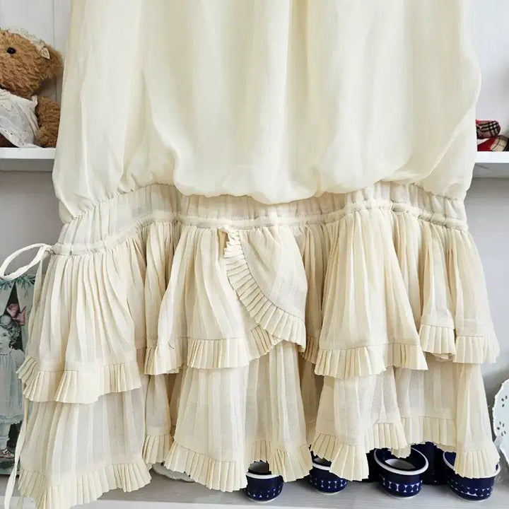 [BUNJANG] Three Four Time Cream Frill Chiffon Dress / 크림 프릴 쉬폰 원피스