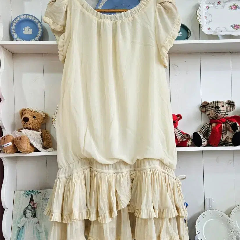 [BUNJANG] Three Four Time Cream Frill Chiffon Dress / 크림 프릴 쉬폰 원피스