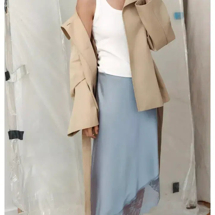 [BUNJANG] Zara Lace Satin Asymmetric Midi Skirt / zara 자라 레이스 새틴 언발란스 미디 스커트