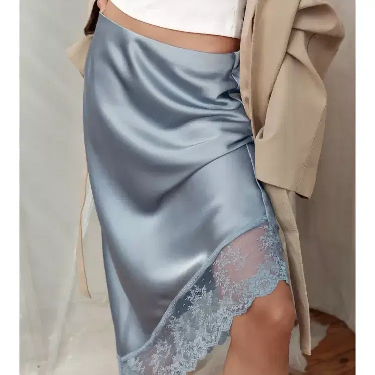 [BUNJANG] Zara Lace Satin Asymmetric Midi Skirt / zara 자라 레이스 새틴 언발란스 미디 스커트