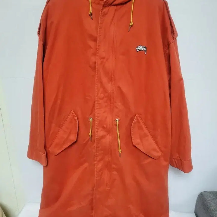 [BUNJANG] Stussy Orange Long Hooded Coat (M) / 스투시 오렌지색 롱 후드 코트 정품 M사이즈