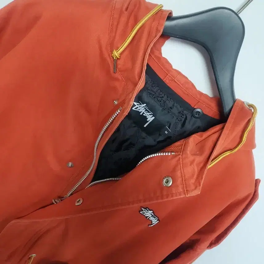 [BUNJANG] Stussy Orange Long Hooded Coat (M) / 스투시 오렌지색 롱 후드 코트 정품 M사이즈