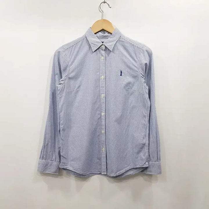 [BUNJANG] Eastboy Embroidered Logo Striped Roll-Up Long Sleeve Shirt (Women&