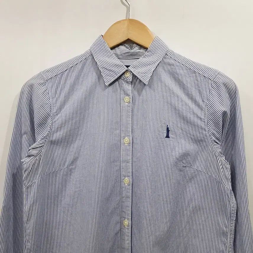 [BUNJANG] Eastboy Embroidered Logo Striped Roll-Up Long Sleeve Shirt (Women&
