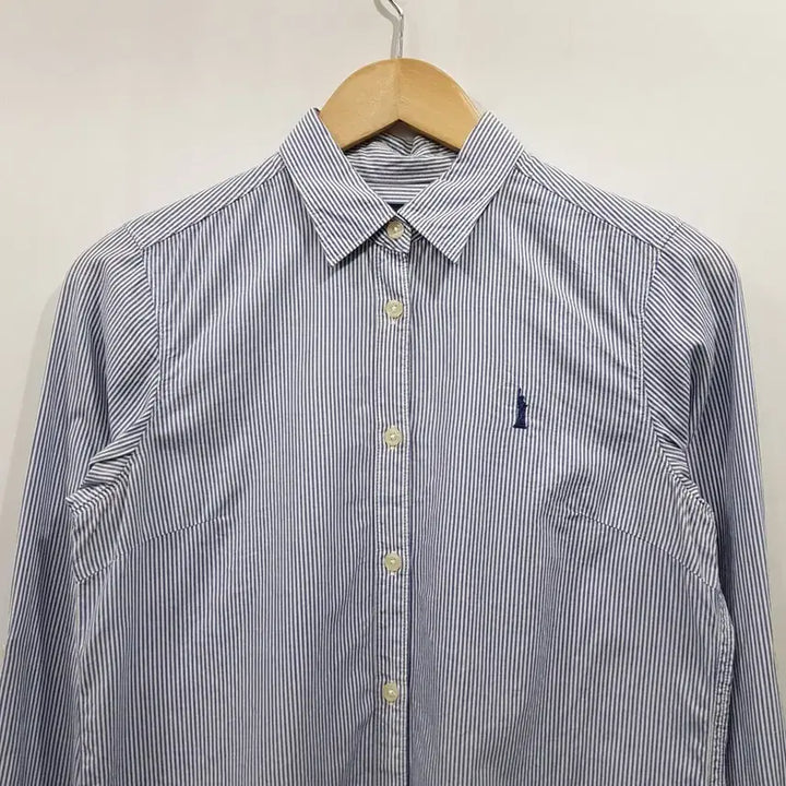 [BUNJANG] Eastboy Embroidered Logo Striped Roll-Up Long Sleeve Shirt (Women&