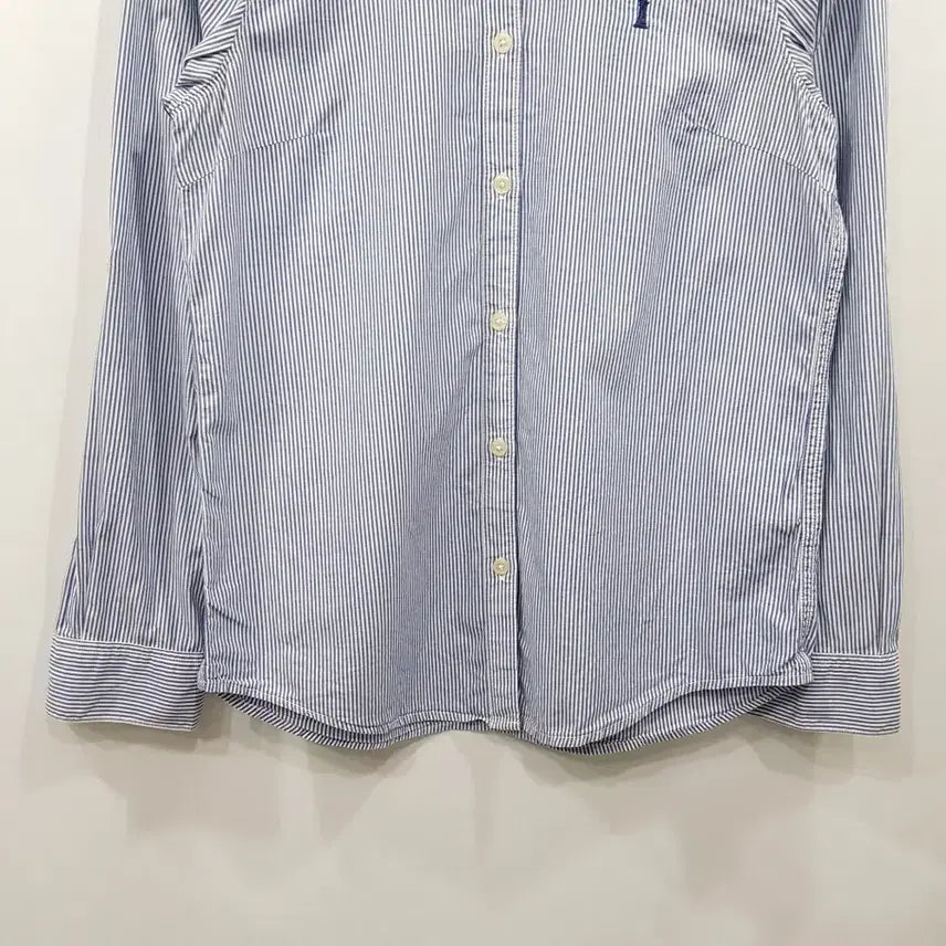 [BUNJANG] Eastboy Embroidered Logo Striped Roll-Up Long Sleeve Shirt (Women&
