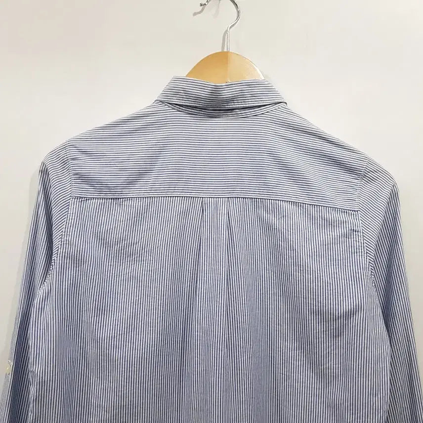 [BUNJANG] Eastboy Embroidered Logo Striped Roll-Up Long Sleeve Shirt (Women&
