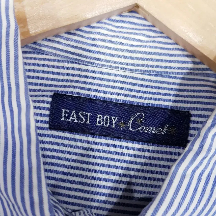 [BUNJANG] Eastboy Embroidered Logo Striped Roll-Up Long Sleeve Shirt (Women&