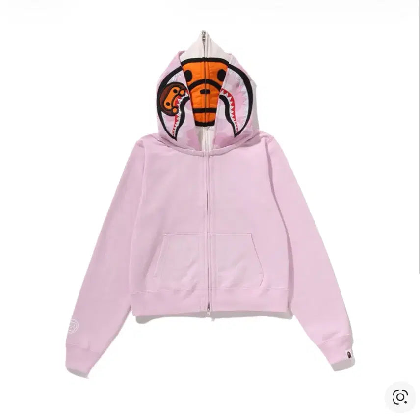 [BUNJANG] BAPE Milo Shark Crop Full Zip Double Hoodie / (S) 베이프 마일로 샤크 크롭 풀 집 더블 후드 핑크
