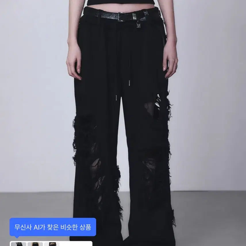 [SOLD OUT] 트리밍버드 데미지 블랙 와이드 팬츠